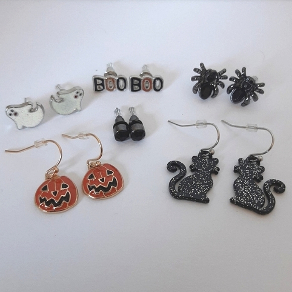 Halloween Costumes Jewelry - Six Creepy & Spooky Enamel Post & Dangle Earrings